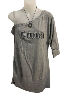 COOGI Gray Off-Shoulder Logo Tunic Top XL
